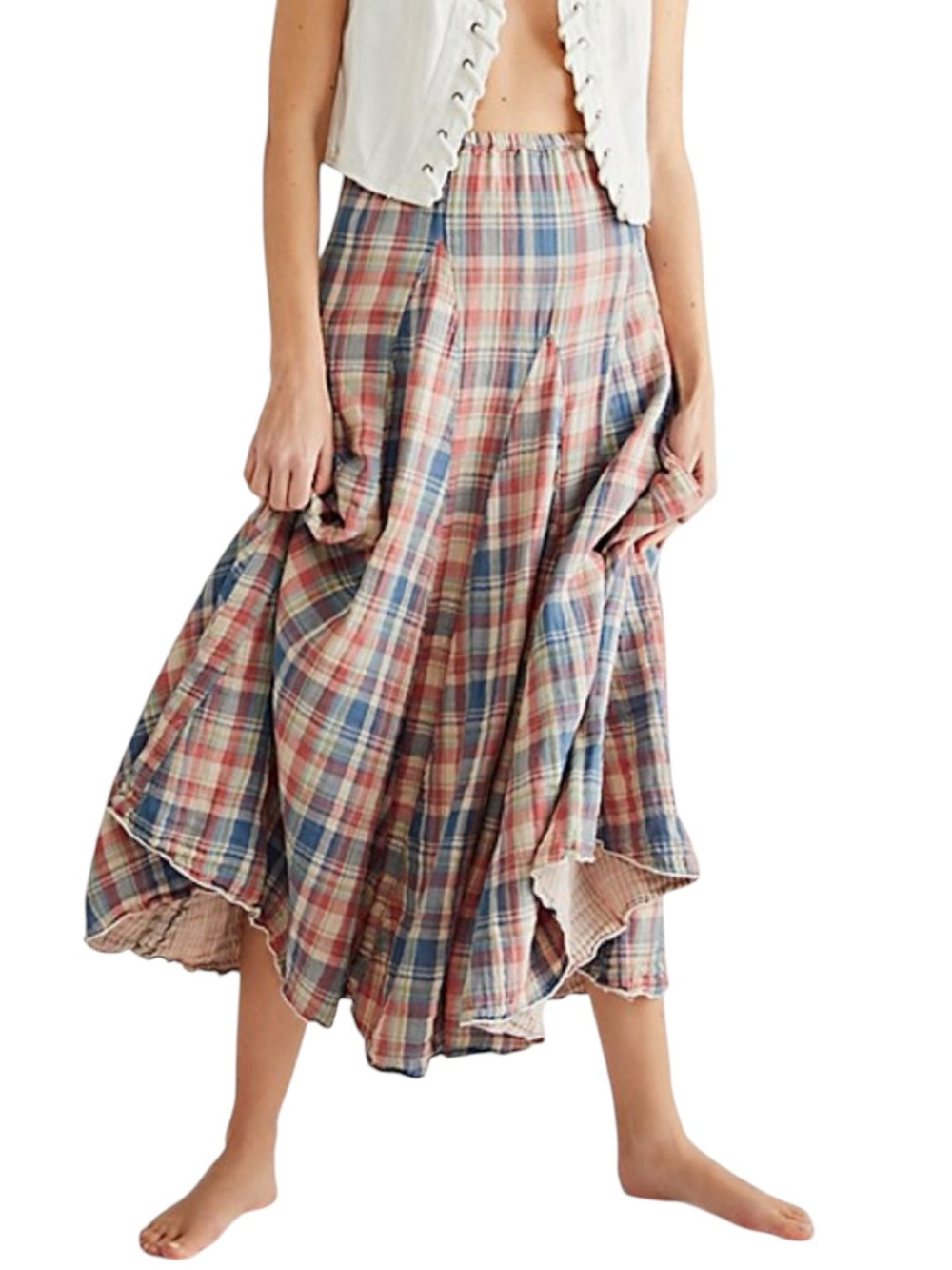 CP Shades x Free People Lily Cotton Plaid Maxi Skirt